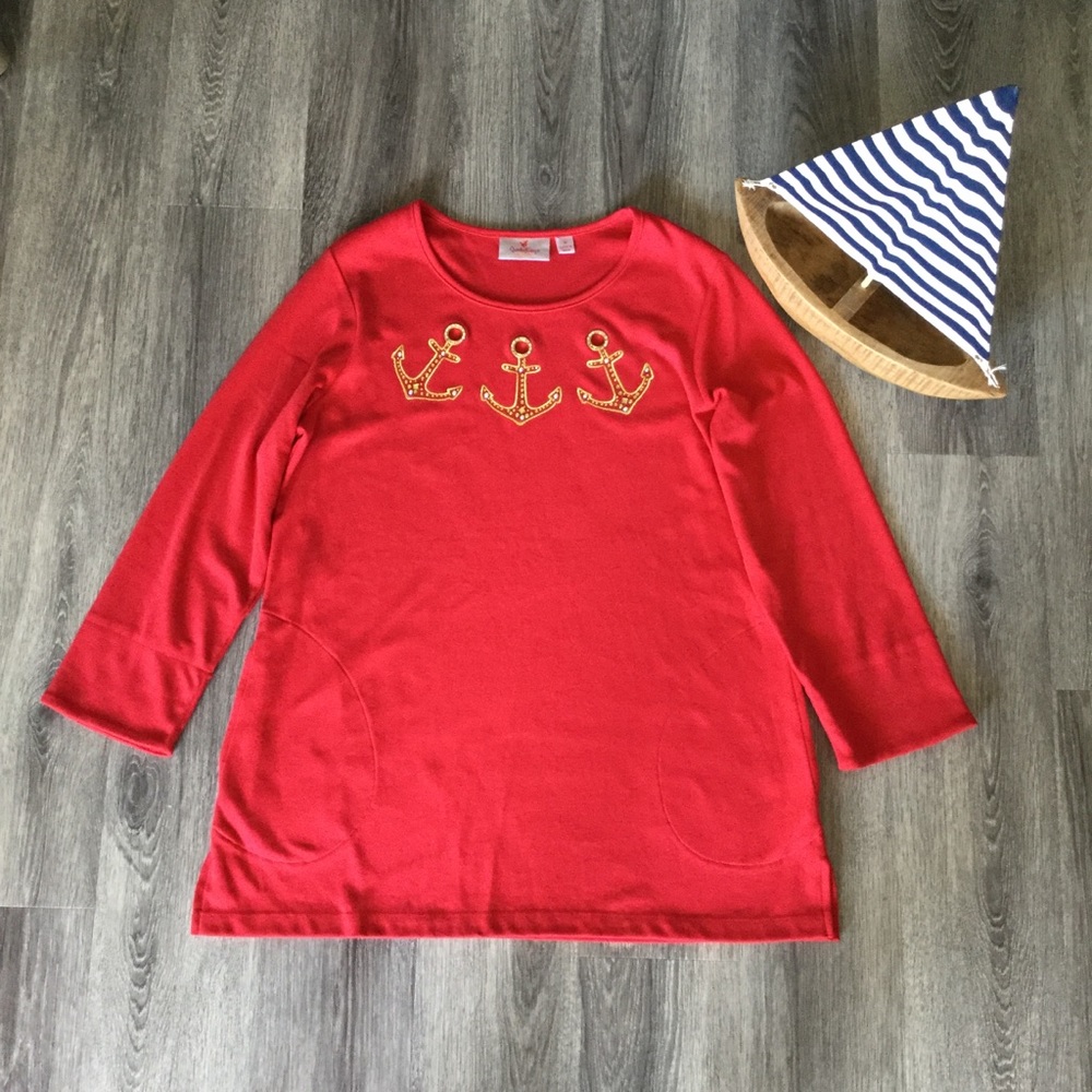 Quaker Factory Rhinestone Anchors Embellished Top